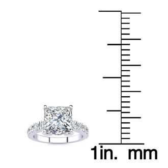 3 1/2 Carat Princess Cut Diamond Engagement Ring Including 2 1/2 Carat Center Diamond In 14K White Gold