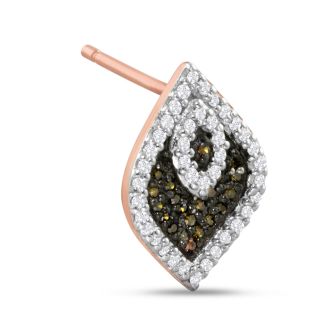 1/3ct Champagne and White Diamond Stud Earrings In 14 Karat Rose Gold Plated 925 Silver