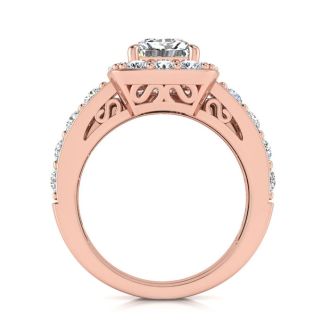 2 1/4 Carat Princess Halo Diamond Bridal Set in 14k Rose Gold
