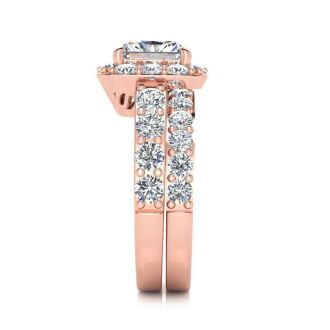 2 1/4 Carat Princess Halo Diamond Bridal Set in 14k Rose Gold