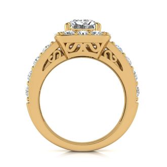 2 1/4 Carat Princess Halo Diamond Bridal Set in 14k Yellow Gold