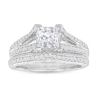 Estate Jewelry 1 3/4 Carat Created Diamond Bridal Set In Sterling Silver, Size 7