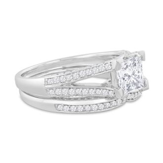 Estate Jewelry 1 3/4 Carat Created Diamond Bridal Set In Sterling Silver, Size 7