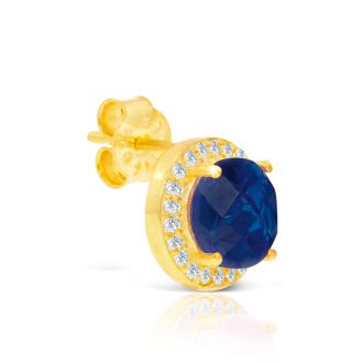 4 Carat Sapphire and CZ Halo Stud Earrings In 24 Karat Gold Over Silver