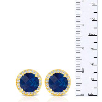 4 Carat Sapphire and CZ Halo Stud Earrings In 24 Karat Gold Over Silver