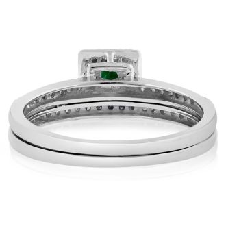 1/2ct Pave Emerald and Diamond Bridal Set in 14k White Gold
