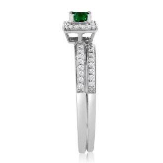 1/2ct Pave Emerald and Diamond Bridal Set in 14k White Gold
