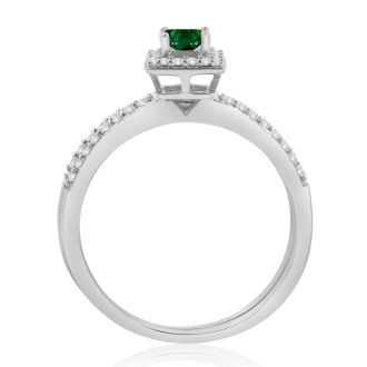 1/2ct Pave Emerald and Diamond Bridal Set in 14k White Gold
