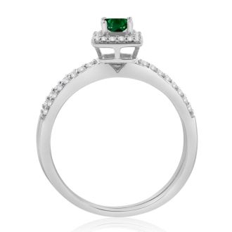 1/2ct Pave Emerald and Diamond Bridal Set in 14k White Gold
