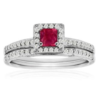 1/2ct Pave Ruby and Diamond Bridal Set
