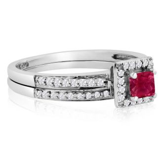 1/2ct Pave Ruby and Diamond Bridal Set
