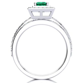 1ct Princess Cut Emerald and Diamond Bridal Set in 14k White Gold
