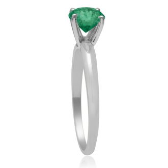 1 Carat Emerald Solitaire Engagement Ring In 14 Karat White Gold