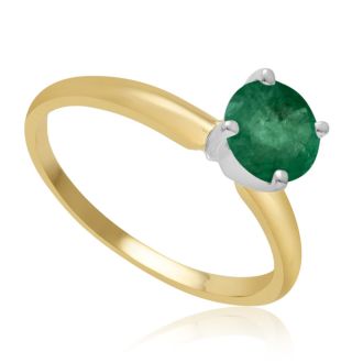 1 Carat Emerald Solitaire Engagement Ring In 14 Karat Yellow Gold