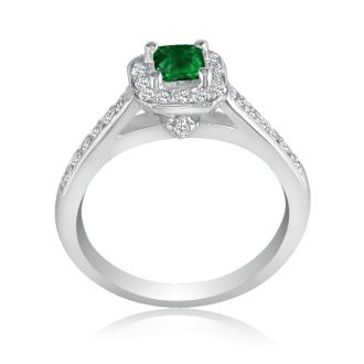 Hansa 2/3 Carat Emerald and Diamond Princess Engagement Ring in 14k White Gold
