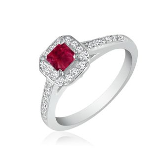 Hansa 2/3 Carat Ruby and Diamond Princess Engagement Ring in 14k White Gold