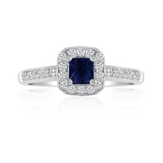 Hansa 2/3 Carat Sapphire and Diamond Princess Engagement Ring in 14k White Gold