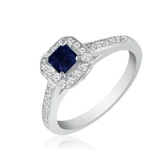 Hansa 2/3 Carat Sapphire and Diamond Princess Engagement Ring in 14k White Gold