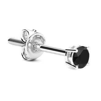 1/8ct Black Single Diamond Stud Earring in 14k White Gold