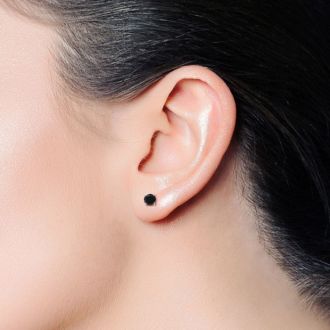 3/4ct Black Single Diamond Stud Earring in 14k White Gold
