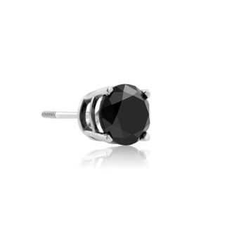 1ct Black Single Diamond Stud Earring in 10k White Gold