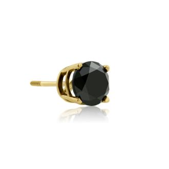 1ct Black Single Diamond Stud Earring in 10k Yellow Gold