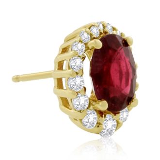 3.20 Carat Fine Quality Ruby And Diamond Earrings In 14K Yellow Gold