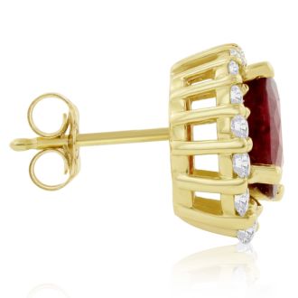 3.20 Carat Fine Quality Ruby And Diamond Earrings In 14K Yellow Gold