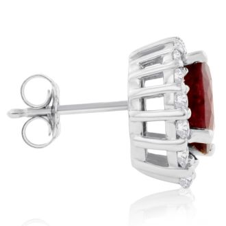 3.20 Carat Fine Quality Ruby And Diamond Earrings In 14K White Gold