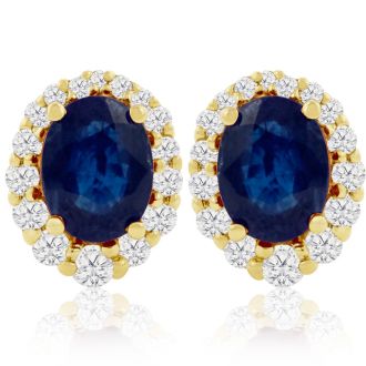 3.20 Carat Fine Quality Sapphire And Diamond Earrings In 14K Yellow Gold