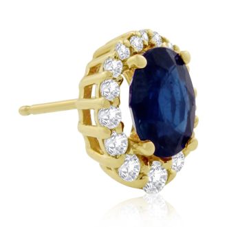 3.20 Carat Fine Quality Sapphire And Diamond Earrings In 14K Yellow Gold