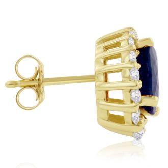 3.20 Carat Fine Quality Sapphire And Diamond Earrings In 14K Yellow Gold