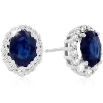 3.20 Carat Fine Quality Sapphire And Diamond Earrings In 14K White Gold