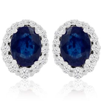 3.20 Carat Fine Quality Sapphire And Diamond Earrings In 14K White Gold