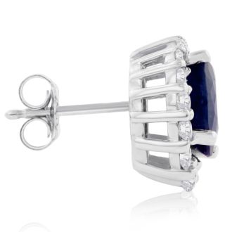 3.20 Carat Fine Quality Sapphire And Diamond Earrings In 14K White Gold