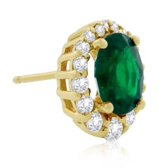 3.20 Carat Fine Quality Emerald And Diamond Earrings In 14K Yellow Gold