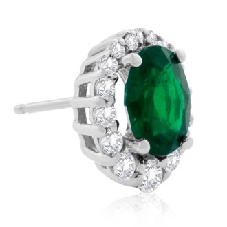 3.20 Carat Fine Quality Emerald And Diamond Earrings In 14K White Gold