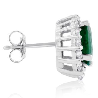 3.20 Carat Fine Quality Emerald And Diamond Earrings In 14K White Gold