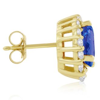 3.00 Carat Fine Quality Tanzanite And Diamond Earrings In 14K Yellow Gold