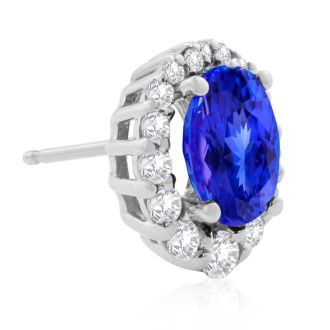 3.00 Carat Fine Quality Tanzanite And Diamond Earrings In 14K White Gold