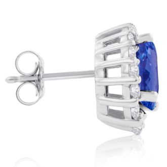 3.00 Carat Fine Quality Tanzanite And Diamond Earrings In 14K White Gold