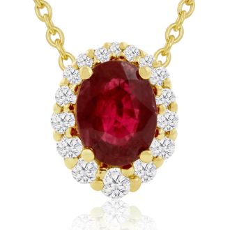2.90 Carat Fine Quality Ruby And Diamond Necklace In 14K Yellow Gold