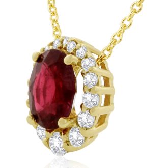 2.90 Carat Fine Quality Ruby And Diamond Necklace In 14K Yellow Gold