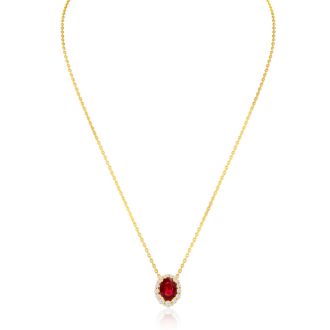 2.90 Carat Fine Quality Ruby And Diamond Necklace In 14K Yellow Gold