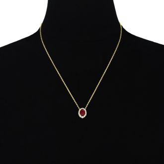 2.90 Carat Fine Quality Ruby And Diamond Necklace In 14K Yellow Gold