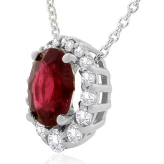 2.90 Carat Fine Quality Ruby And Diamond Necklace In 14K White Gold