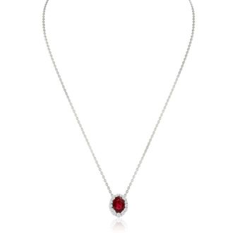 2.90 Carat Fine Quality Ruby And Diamond Necklace In 14K White Gold