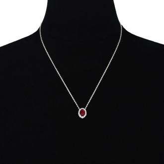 2.90 Carat Fine Quality Ruby And Diamond Necklace In 14K White Gold