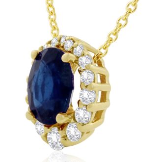 2.90 Carat Fine Quality Sapphire And Diamond Necklace In 14K Yellow Gold