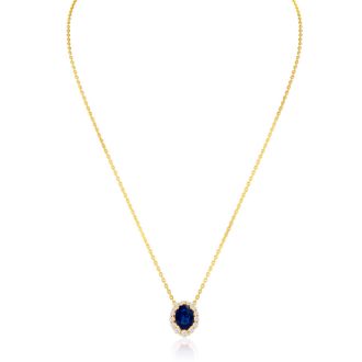 2.90 Carat Fine Quality Sapphire And Diamond Necklace In 14K Yellow Gold
